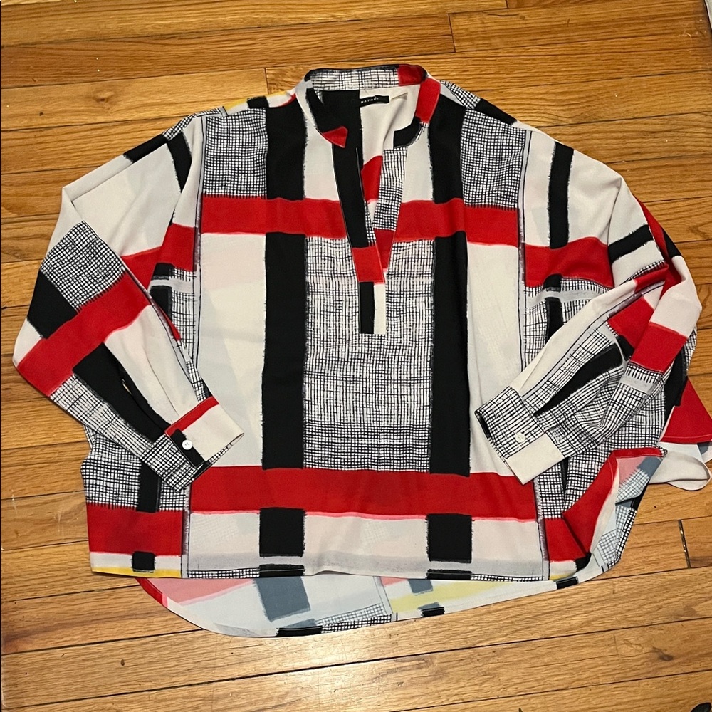 Natori Oversized Lagenlook Colorful Geometric Long Sleeve Blouse